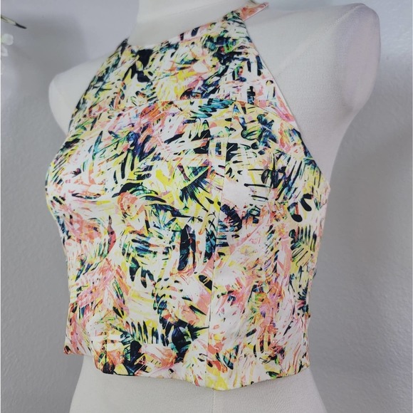 PARKER MULTI-COLORED FLORAL CROPPED HALTER TOP Size SMALL - Picture 7 of 12